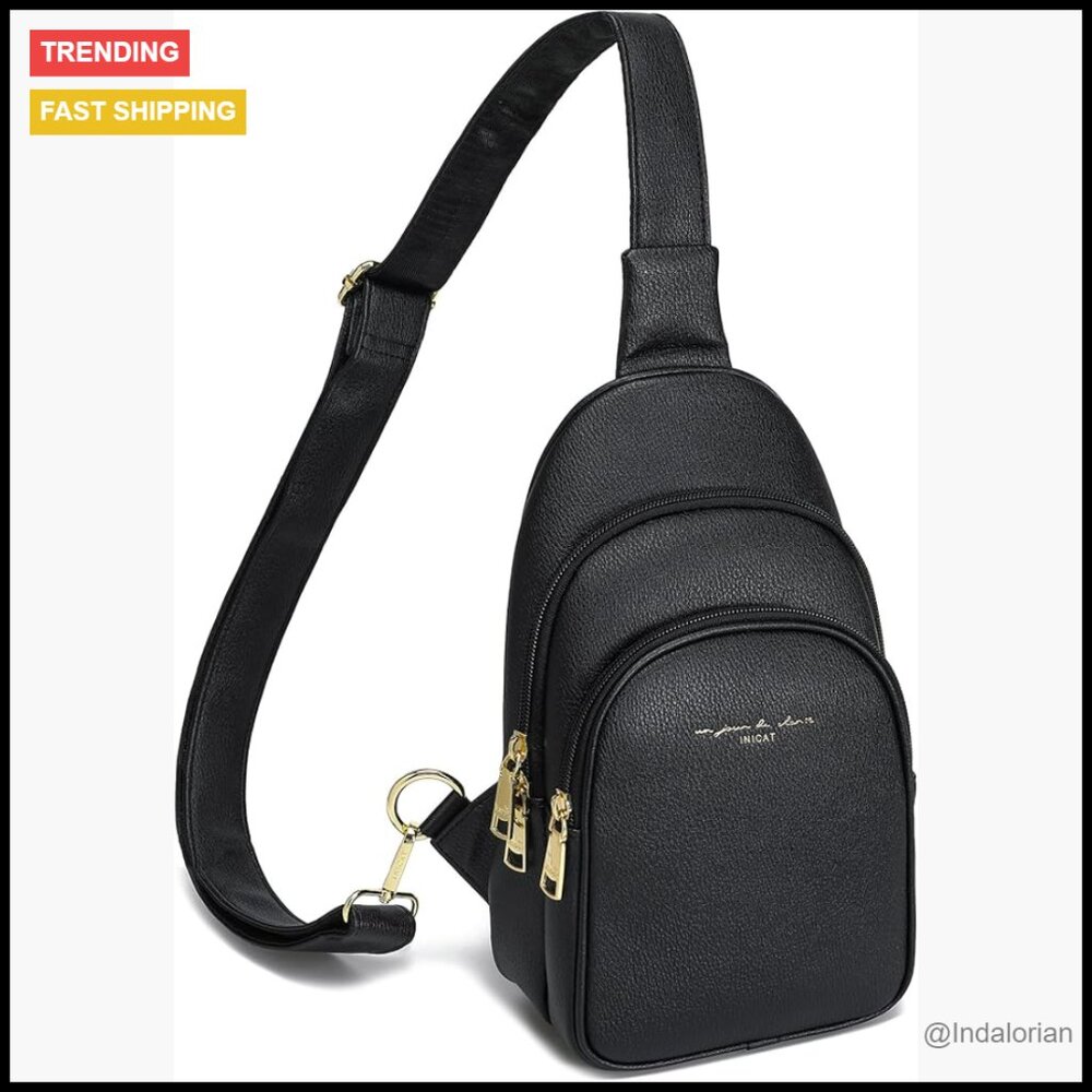 Faux Leather Crossbody Sling Bag Adjustable Strap Minimal Chic Travel Purse